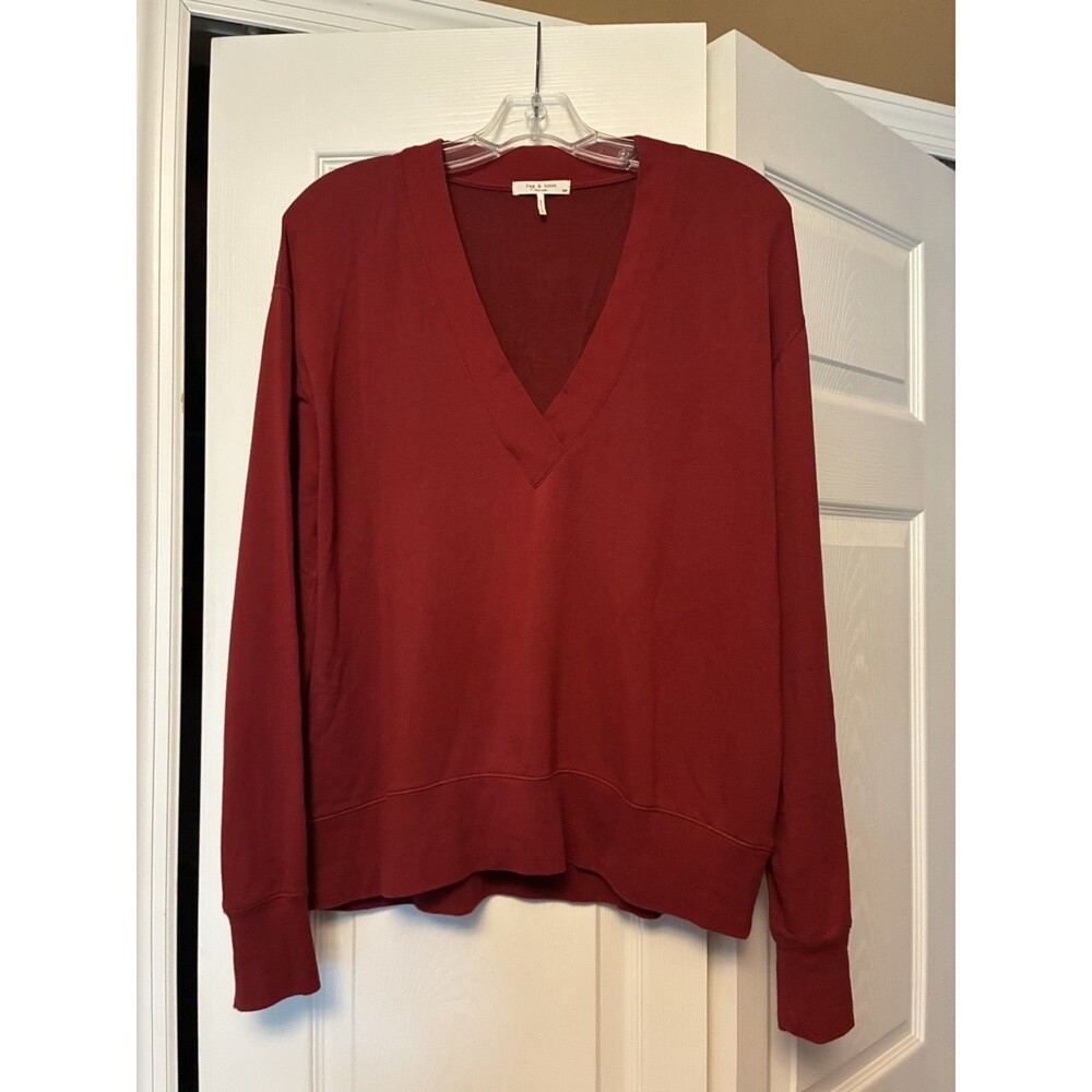 Rag & Bone Women’s Small  V Neck Oversized Long Sleeve Shirt Maroon Comfy Casual